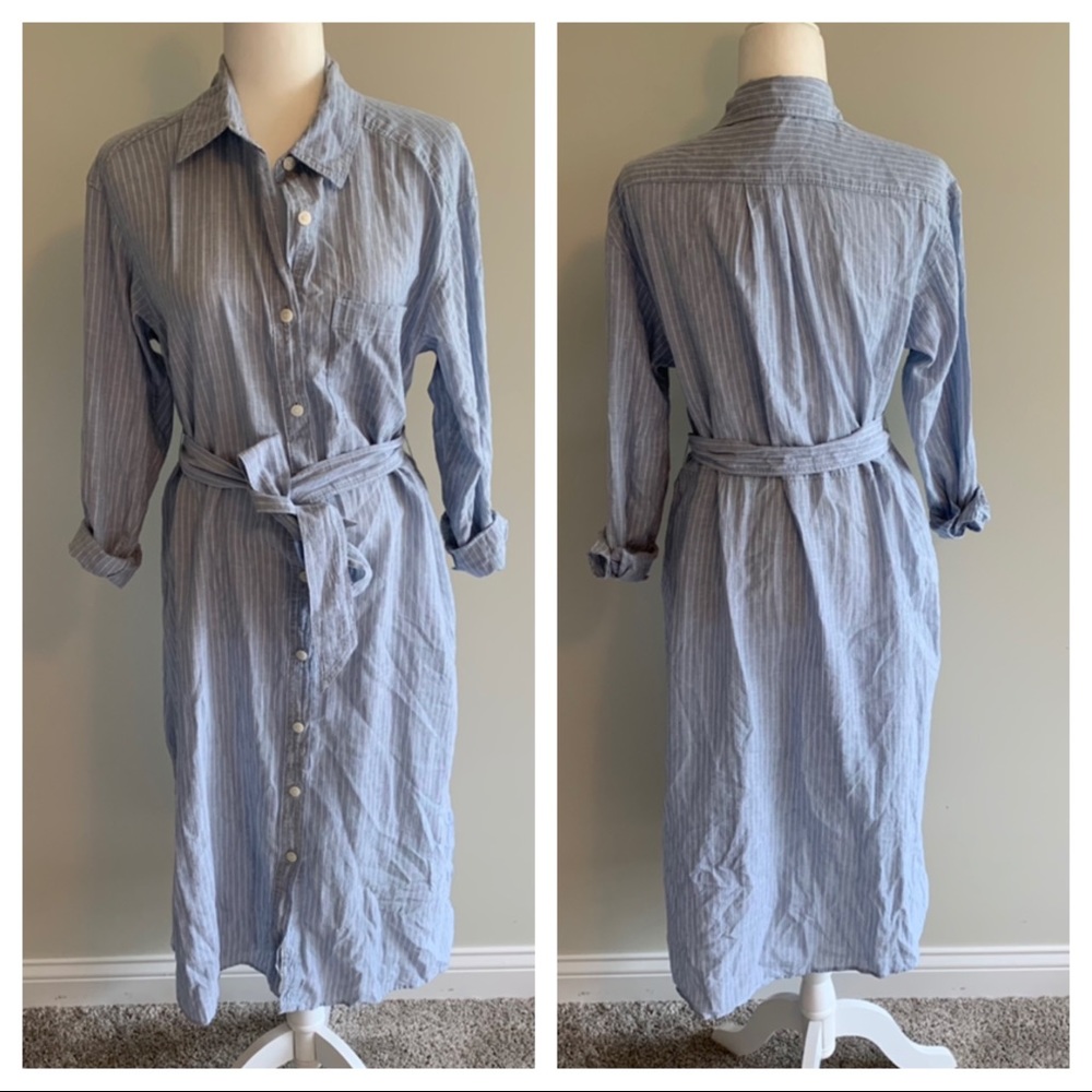 H&M linen blend belted button front midi dress